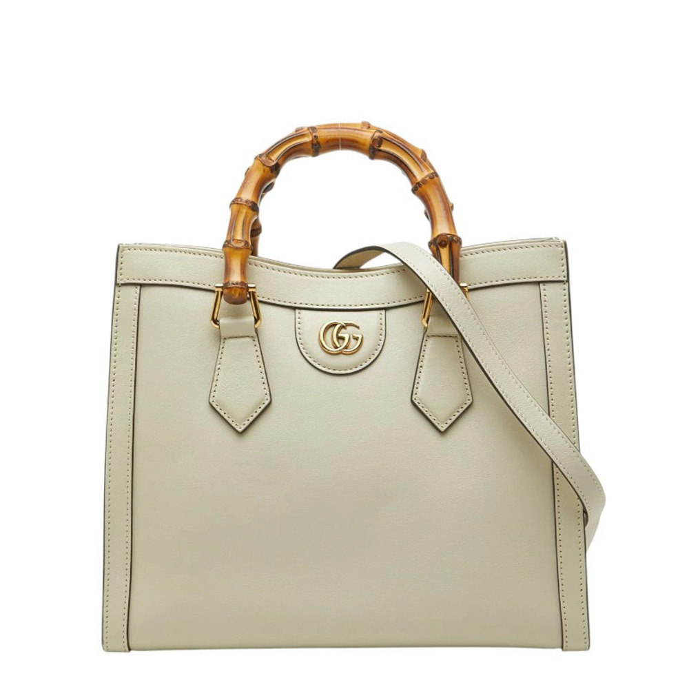 Gucci GG Marmont Bamboo Diana 2way Shoulder Bag White Leather